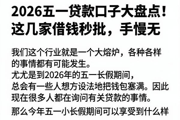 2026五一贷款口子大盘点!这几家借钱秒批,手慢无