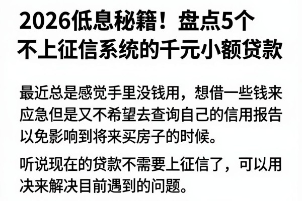 2026低息秘籍！盘点5个不上征信系统的千元小额贷款
