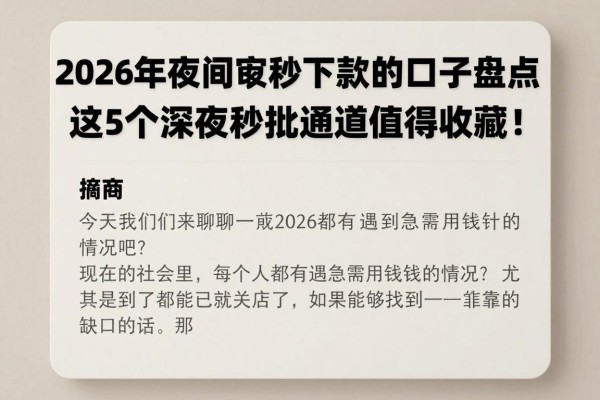 2026年夜间审核秒下款的口子盘点,这5个深夜秒批通道值得收藏!
