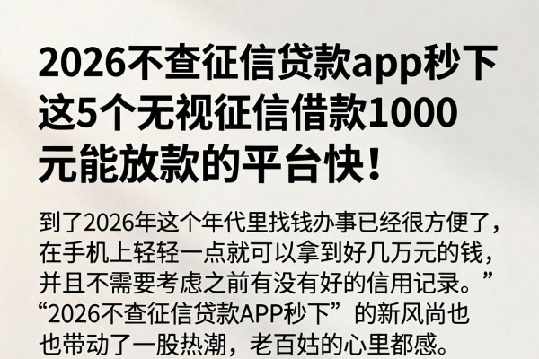 2026不查征信贷款app秒下,这5个无视征信借款1000元能放款的平台快!