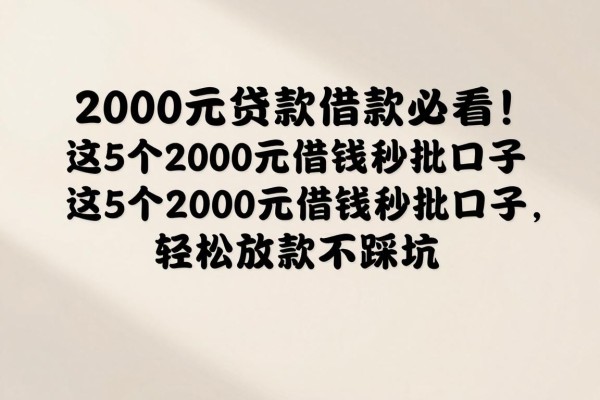 2000元贷款借款必看!这5个2000元借钱秒批口子,轻松放款不踩坑