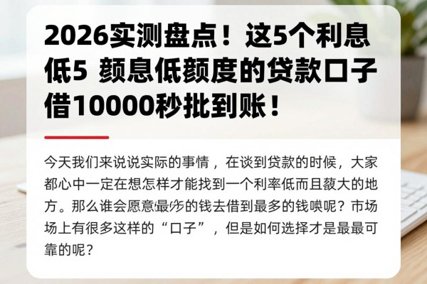 2026实测盘点!这5个利息低额度高的贷款口子,借10000秒批到账! 2026实测盘点!这5个利息低额度高的贷款口子,借10000秒批到账!