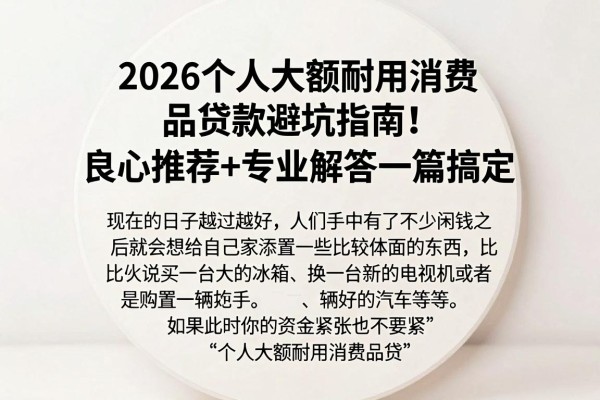 2026个人大额耐用消费品贷款避坑指南!良心推荐+专业解答一篇搞定