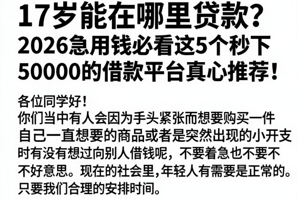 17岁能在哪里贷款？2026急用钱必看这5个秒下50000的借款平台真心推荐