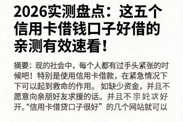 2026实测盘点:这五个信用卡借钱口子好借的,亲测有效速看!