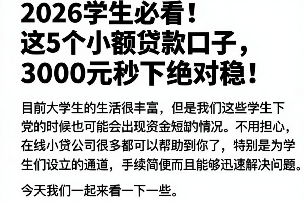 2026学生必看!这5个小额贷款口子,3000元秒下绝对稳!
