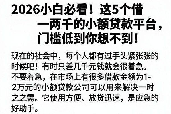 2026小白必看!这5个借一两千的小额贷款平台,门槛低到你想不到