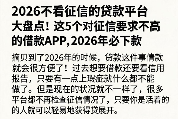 2026不看征信的贷款平台大盘点!这5个对征信要求不高的借款APP,2026年必下款
