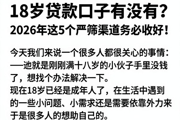 18岁贷款口子有没有?2026年这5个严筛渠道务必收好!