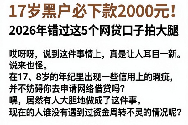 17岁黑户必下款2000元!2026年错过这5个网贷口子拍大腿