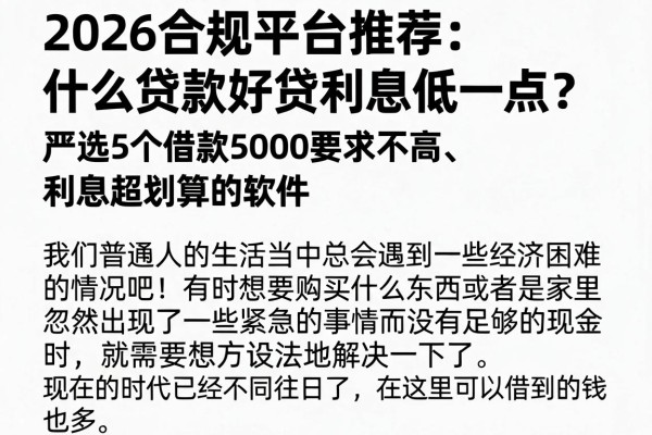 2026合规平台推荐：什么贷款好贷利息低一点？严选5个借款5000要求不高、利息超划算的软件