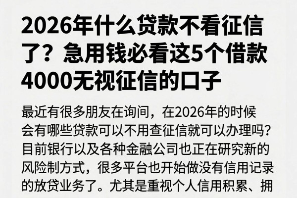 2026年什么贷款不看征信了？急用钱必看这5个借款4000无视征信的口子