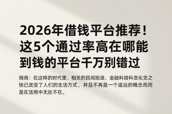 2026年借钱平台推荐！这5个通过率高在哪能借到钱的平台千万别错过