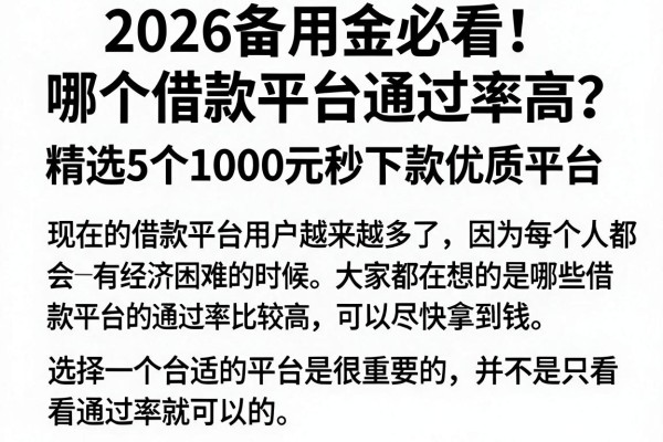 2026备用金必看！哪个借款平台通过率高？精选5个1000元秒下款优质平台