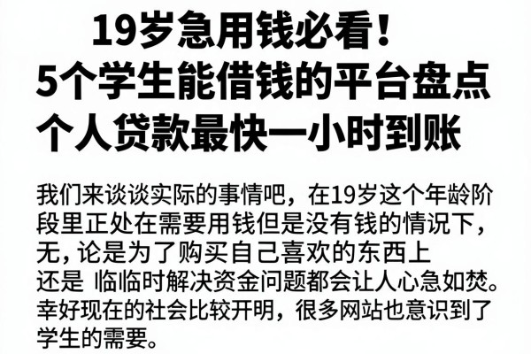 19岁急用钱必看!5个学生能借钱的平台盘点,个人贷款最快一小时到账
