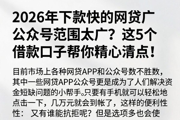 2026年下款快的网贷app公众号范围太广？这5个借款口子帮你精心清点！