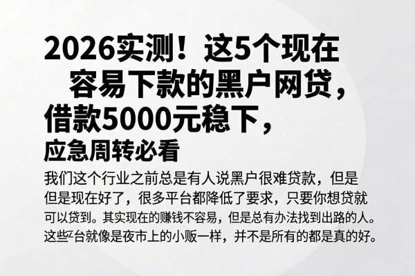 2026实测！这5个现在容易下款的黑户网贷，借款5000元稳下，应急周转必看