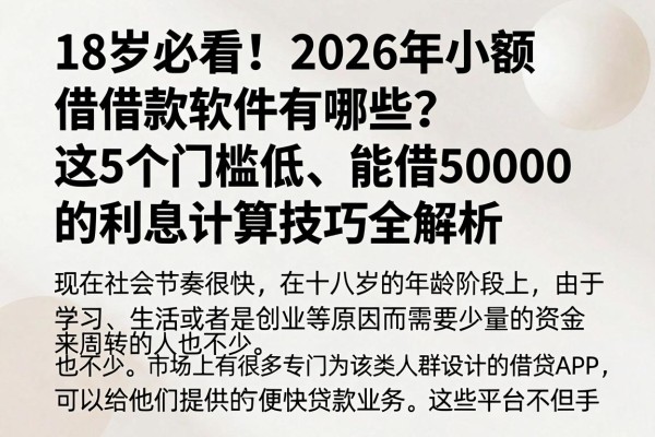18岁必看!2026年小额借款软件有哪些?这5个门槛低、能借50000的利息计算技巧全解析