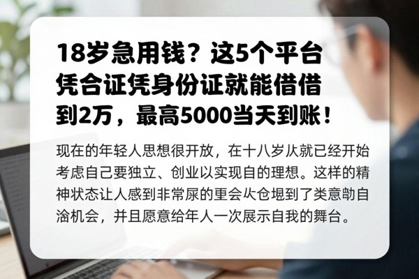 18岁急用钱？这5个平台凭身份证就能借到2万，最高5000当天到账！
