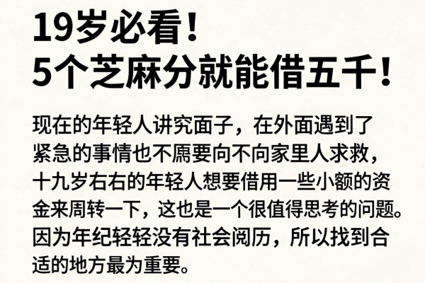 19岁必看!5个芝麻分就能借五千的小额借钱平台盘点