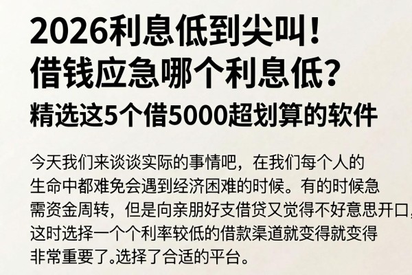 2026利息低到尖叫!借钱应急哪个利息低?精选这5个借5000超划算的软件