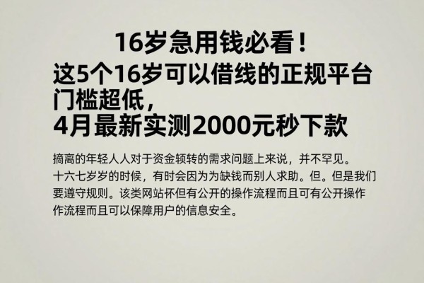 16岁急用钱必看!这5个16岁可以借钱的正规平台门槛超低,4月最新实测2000元秒下款