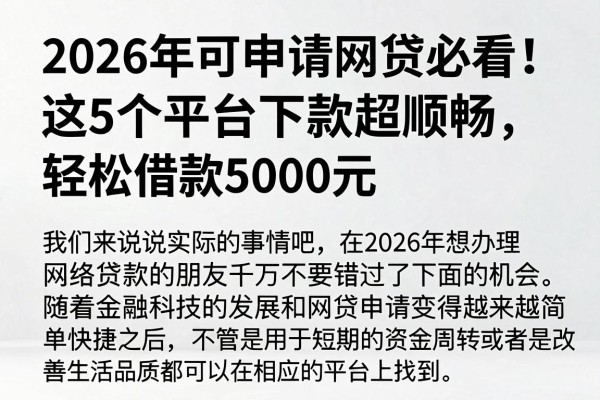 2026年可申请网贷必看!这5个平台下款超顺畅,轻松借款5000元