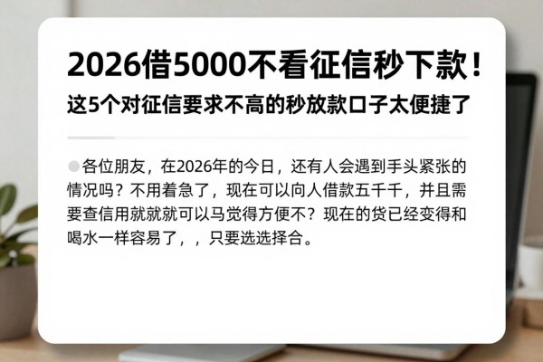 2026借5000不看征信秒下款!这5个对征信要求不高的秒放款口子太便捷了