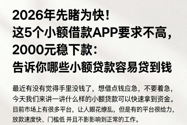 2026年先睹为快！这5个小额借款APP要求不高，2000元稳下款，告诉你哪些小额贷款容易贷到钱