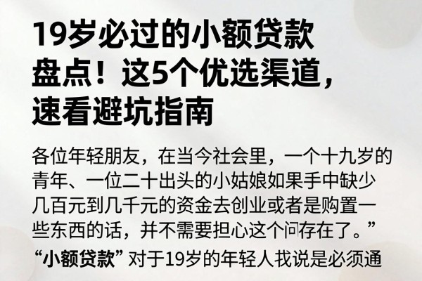 19岁必过的小额贷款盘点!这5个优选渠道,速看避坑指南