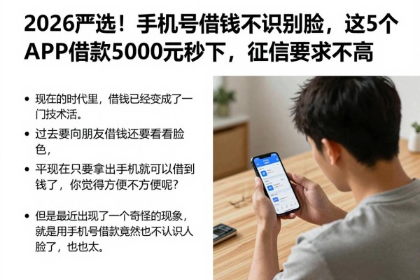 2026严选！手机号借钱不识别脸，这5个APP借款5000元秒下，征信要求不高