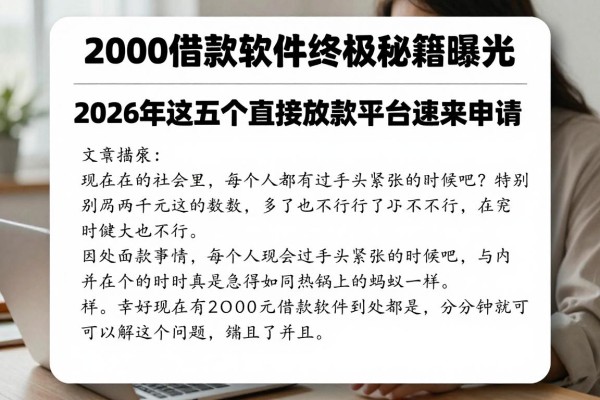 2000借款软件终极秘籍曝光!2026年这五个直接放款平台速来申请