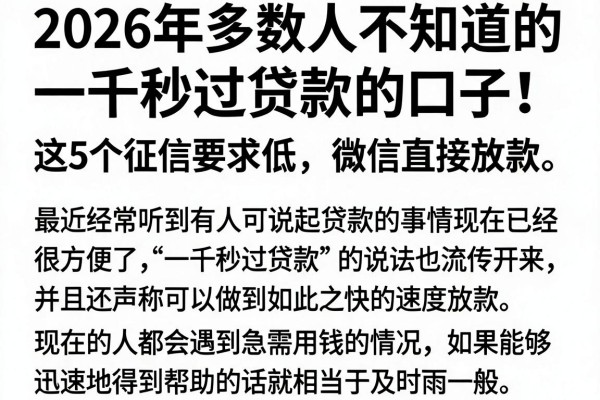 2026年多数人不知道的一千秒过贷款的口子！这5个征信要求低、微信直接放款