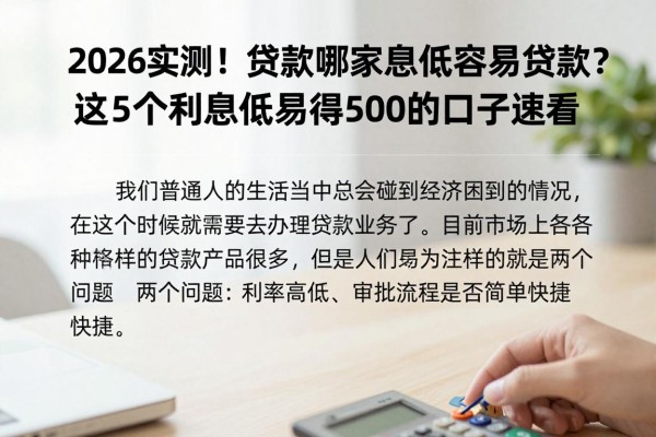 2026实测!贷款哪家利息低容易贷款?这5个利息低易得500的口子速看