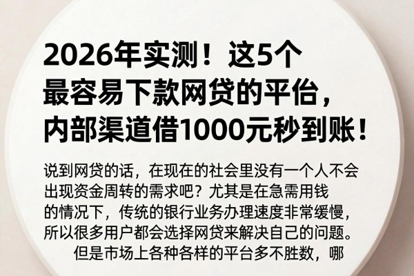 2026年实测！这5个最容易下款网贷的平台，内部渠道借1000元秒到账！