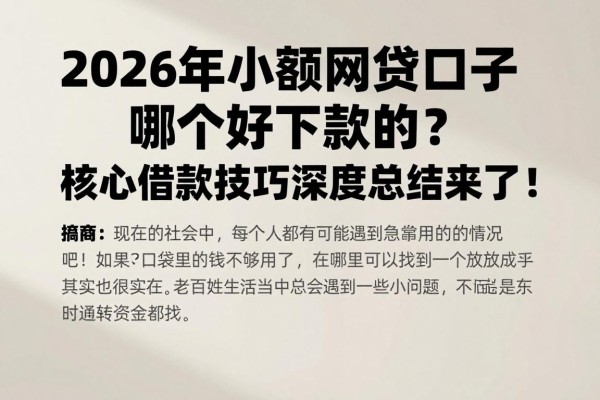 2026年小额网贷口子哪个好下款的?核心借款技巧深度总结来了!