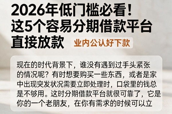 2026年低门槛必看！这5个容易分期借款平台直接放款，业内公认好下款