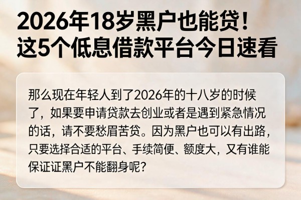 2026年18岁黑户也能贷!这5个低息借款平台今日速看