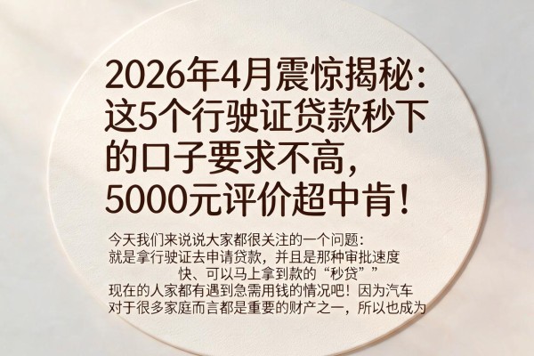 2026年4月震惊揭秘：这5个行驶证贷款秒下的口子要求不高，5000元评价超中肯！