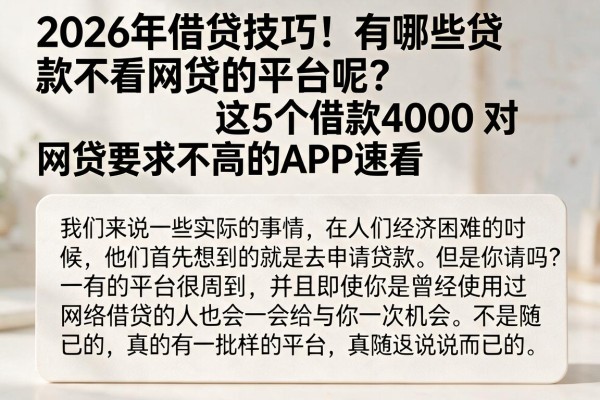 2026年借贷技巧!有哪些贷款不看网贷的平台呢?这5个借款4000对网贷要求不高的APP速看