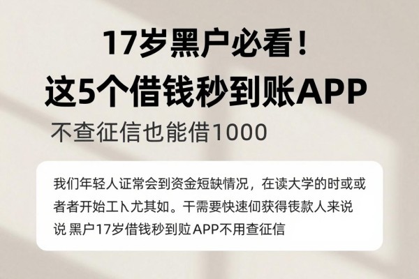 17岁黑户必看!这5个借钱秒到账APP,不查征信也能借10000