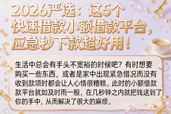 2026严选：这5个快速借款小额借款平台，应急秒下款超好用！