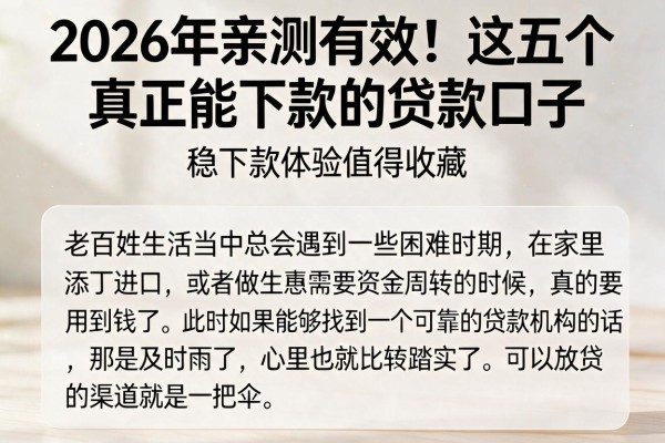 2026年亲测有效!这五个真正能下款的贷款口子,稳下款体验值得收藏