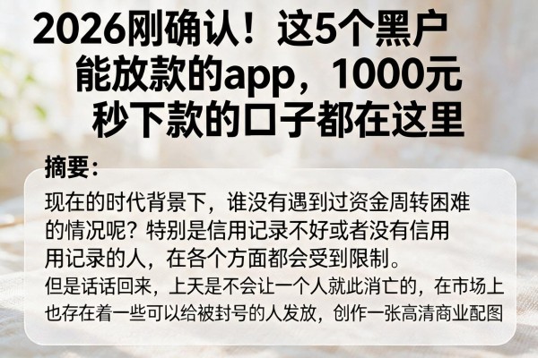 2026刚确认!这5个黑户能放款的app,1000元秒下款的口子都在这里