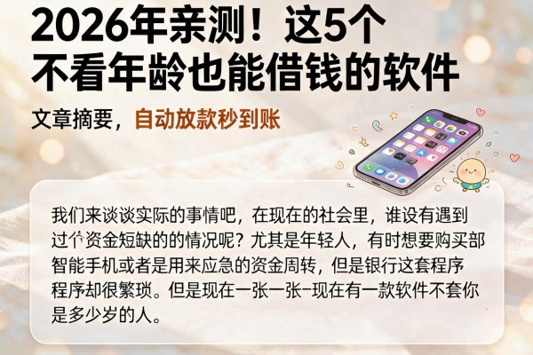 2026年亲测！这5个不看年龄也能借钱的软件，自动放款秒到账