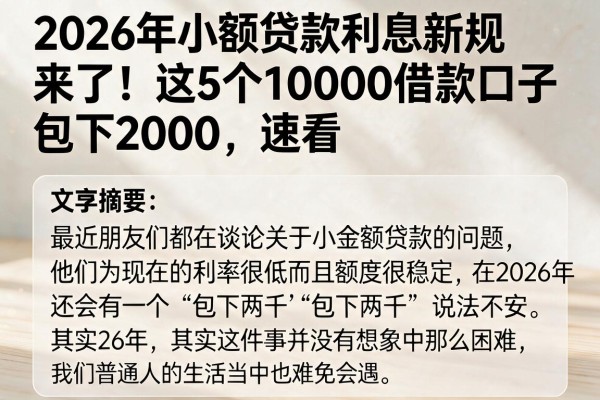 2026年小额贷款利息新规来了！这5个10000借款口子包下2000，速看