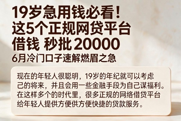 19岁急用钱必看！这5个正规网贷平台借钱秒批20000，6月冷门口子速解燃眉之急
