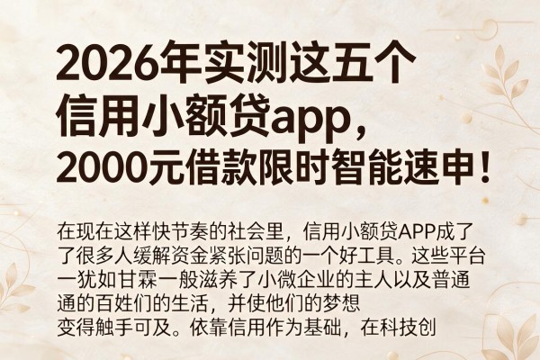 2026年实测这五个信用小额贷app，2000元借款限时智能速申！