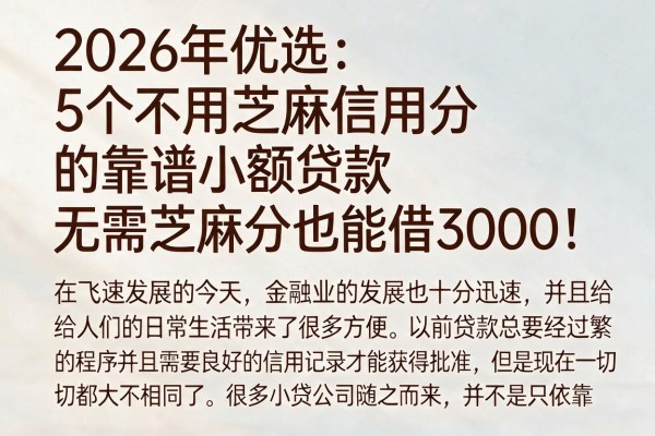 2026年优选：5个不用芝麻信用分的靠谱小额贷款，无需芝麻分也能借3000！