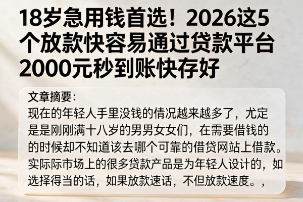 18岁急用钱首选!2026这5个放款快容易通过贷款平台,2000元秒到账快存好